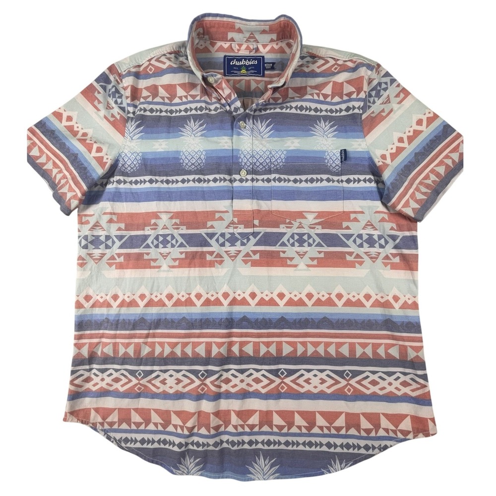 Chubbies Shirt Mens Medium Multicolor Pineapple Geometric Popover Short Sleeve